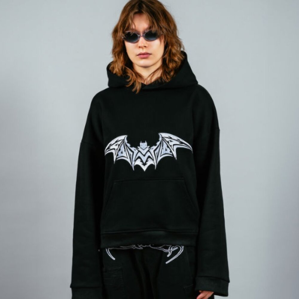 Heaven Can Wait Batwing Boxy Hoodie Black Small